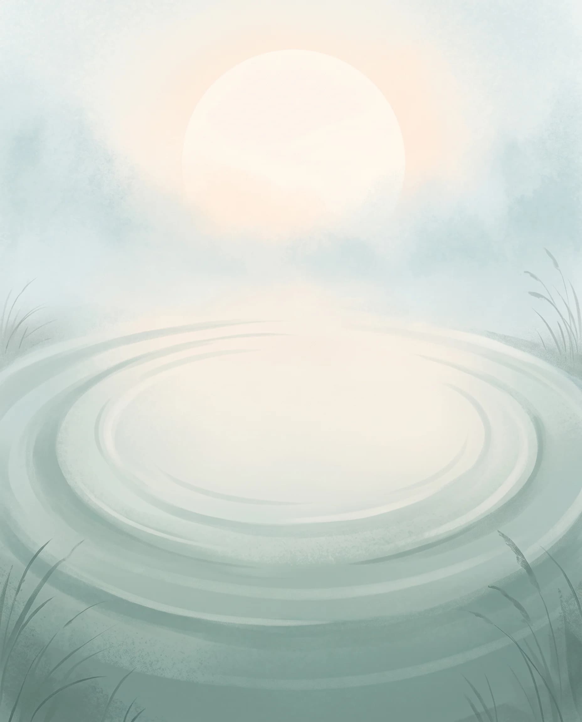 CalmerNow breathing illustration with still water