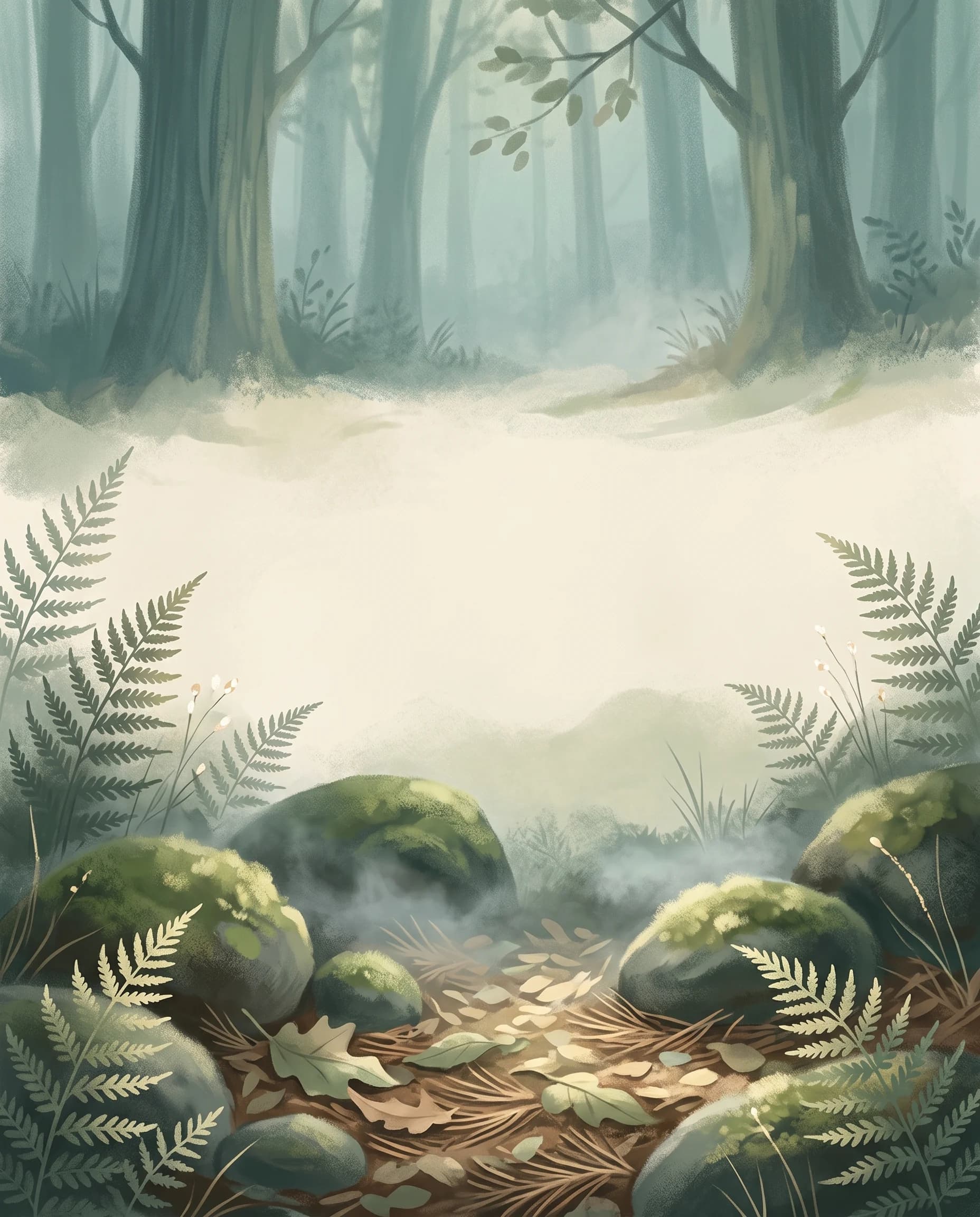 CalmerNow grounding illustration of a quiet forest path
